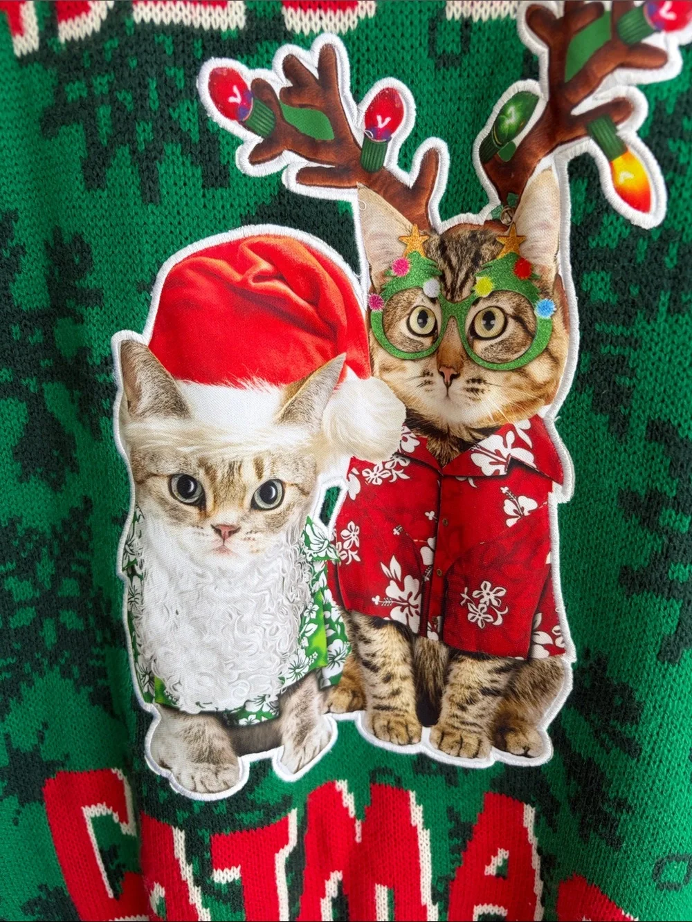 Men’s Green 'Meowy Catmas' Holiday Sweater